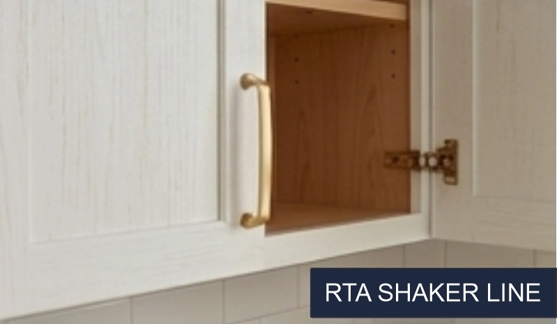White shaker RTA cabinet door on natural oak base